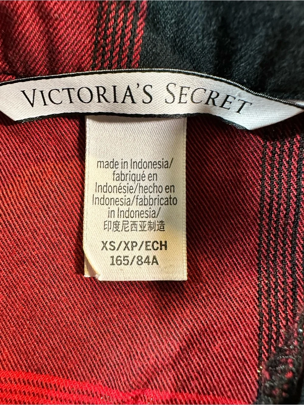 Victoria’s Secret Plaid Pajama Top XS Red Black Buffalo Check Sleep Shirt